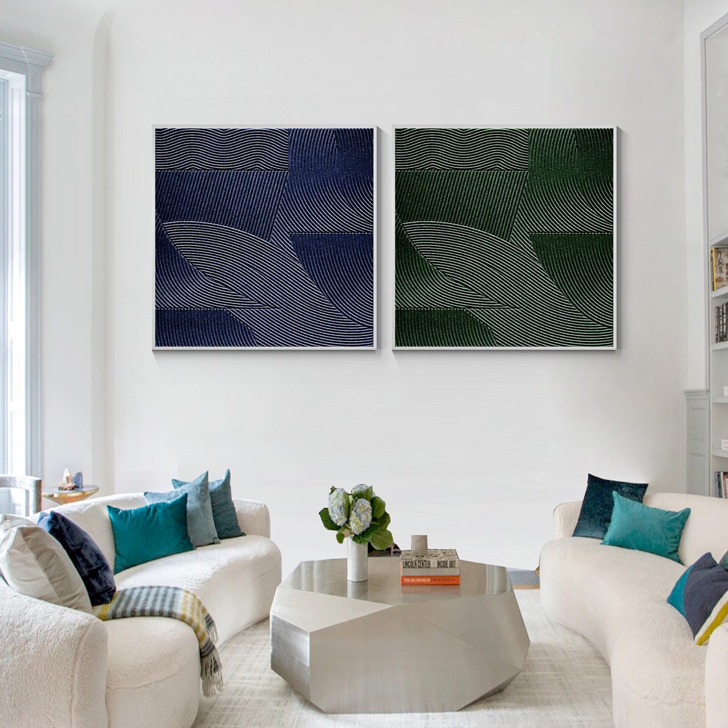 Abstract 3D Textured Painting: Green & Blue Nordic Wall Art, Set of 2 #2