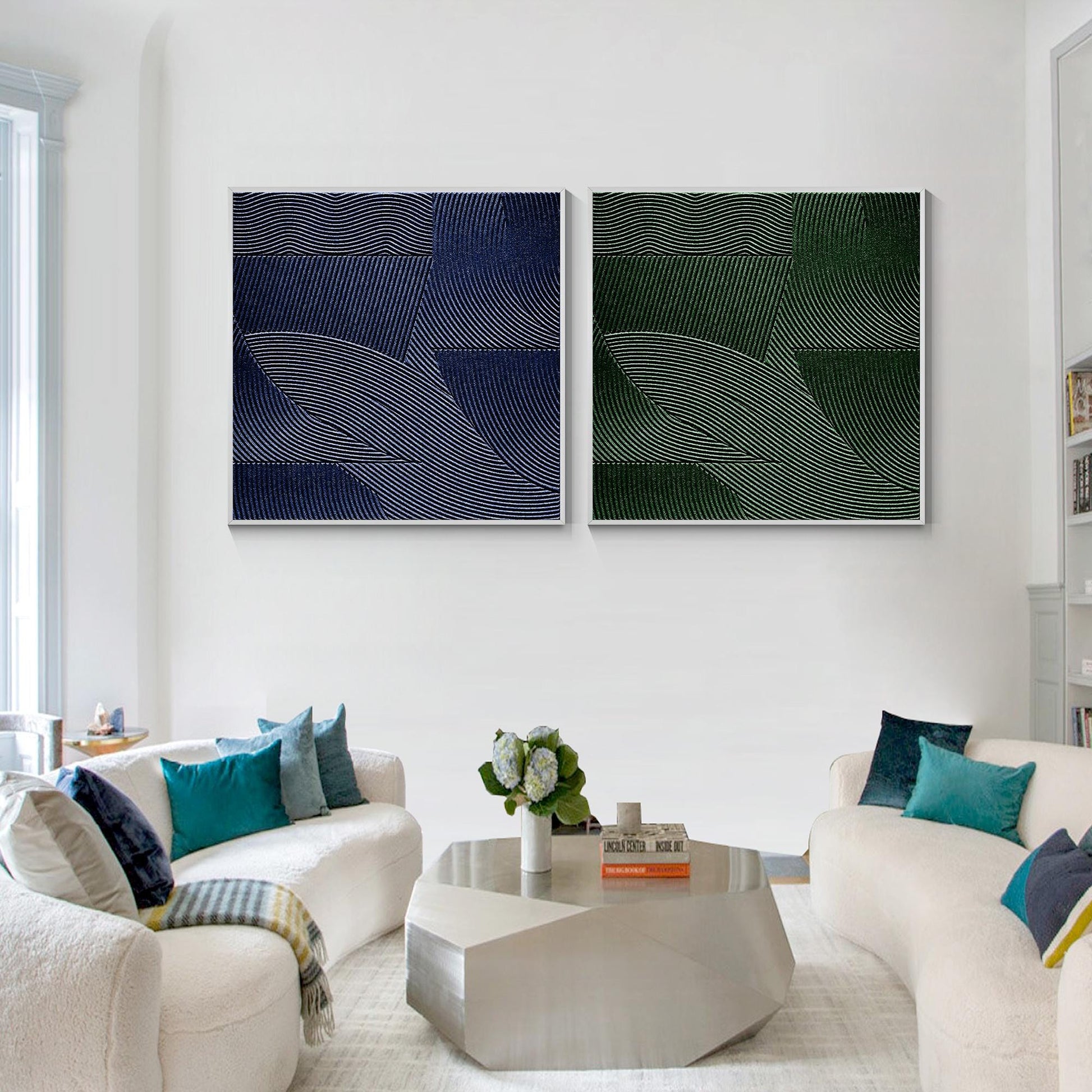 Abstract 3D Textured Painting: Green & Blue Nordic Wall Art, Set of 2 #2