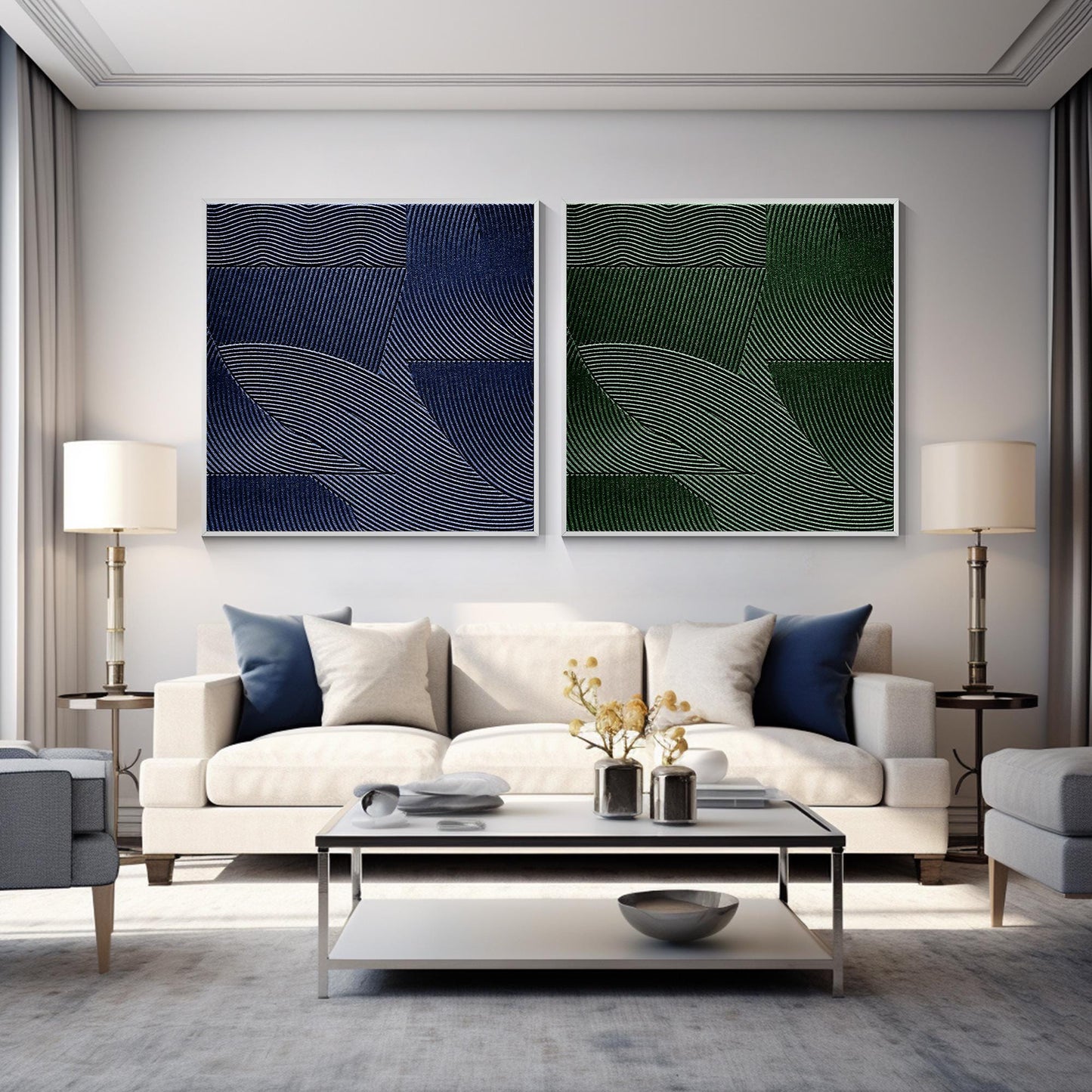 Abstract 3D Textured Painting: Green & Blue Nordic Wall Art, Set of 2 #5