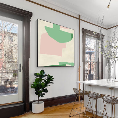 Abstract Acrylic Painting: Pink, Green, Beige Minimalist Wall Art #2