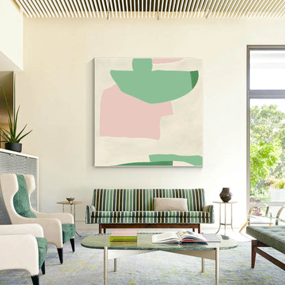 Abstract Acrylic Painting: Pink, Green, Beige Minimalist Wall Art #4