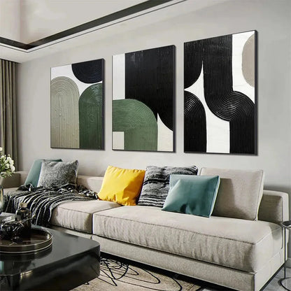 ARCHES TRIPTYCH: Minimalist Textured Abstract Painting Set of 3 | gold frame stretched on neutral wall