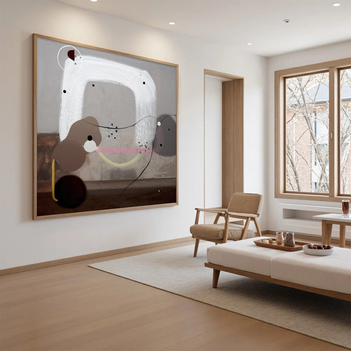 ABSTRACT BALANCE: Minimalist Grey Oil Painting | rectangular format, hand-painted canvas edge