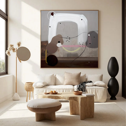 ABSTRACT BALANCE: Minimalist Grey Oil Painting | beige palette, original oil on stretched canvas art