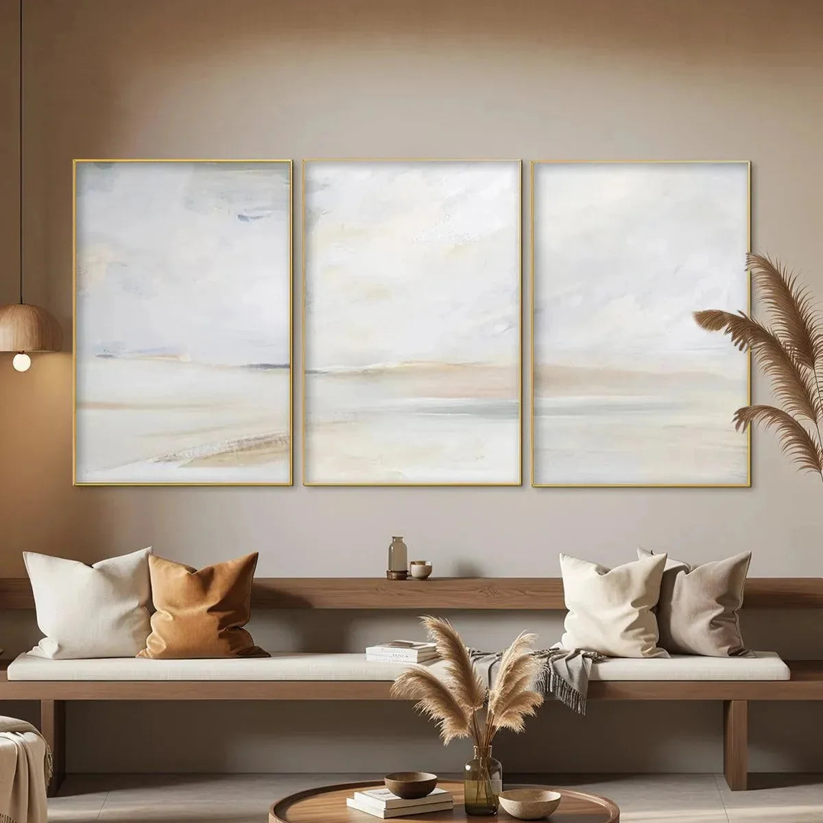 ABSTRACT BEACH TRIPTYCH: Minimalist Abstract Beach Painting | Minimalist closeup, raised brushwork detail