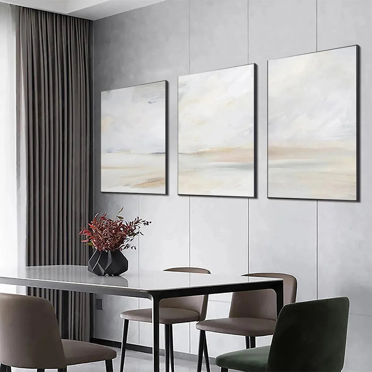 ABSTRACT BEACH TRIPTYCH: Minimalist Abstract Beach Painting | rolled canvas, ready for custom framing