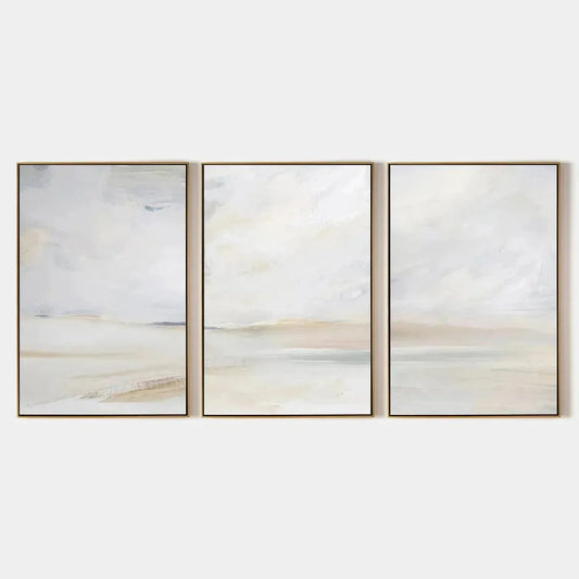 ABSTRACT BEACH TRIPTYCH: Minimalist Abstract Beach Painting | hanging in living room, Minimalist wall art