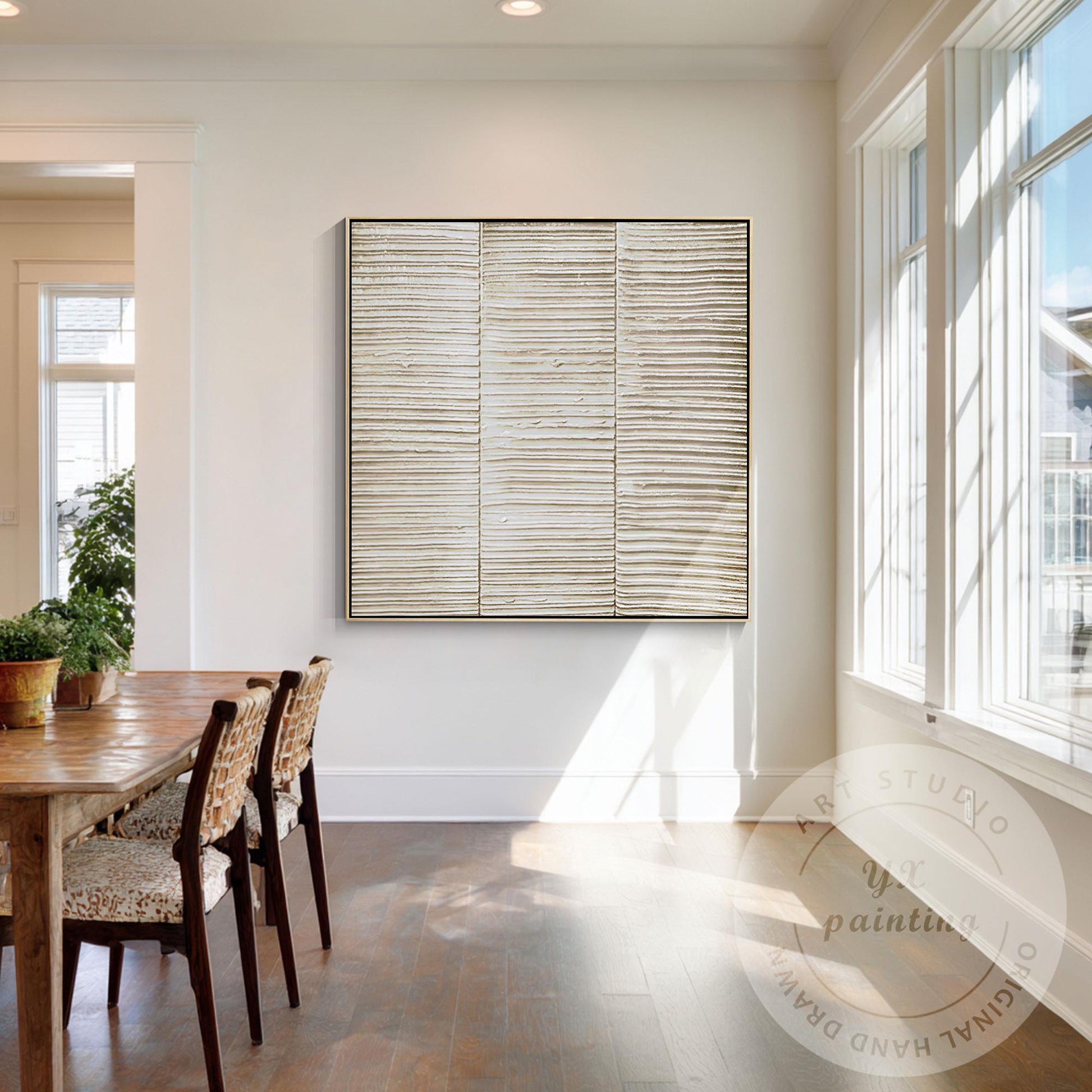 Abstract Beige Textured Wall Art – Minimalist Horizontal Line Canvas for Living  #5
