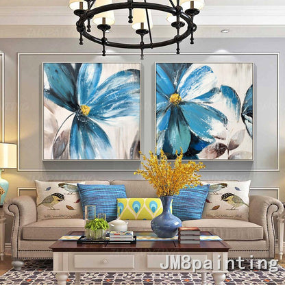 Abstract bloemenschilderij blauwe bloem acrylschilderijen op canvas origineel ex #13