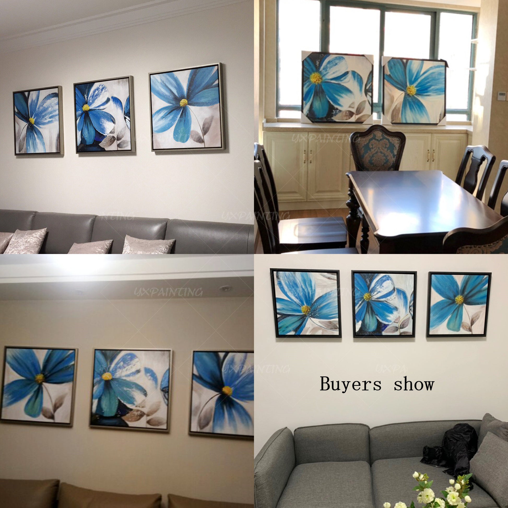 Abstract bloemenschilderij blauwe bloem acrylschilderijen op canvas origineel ex #18