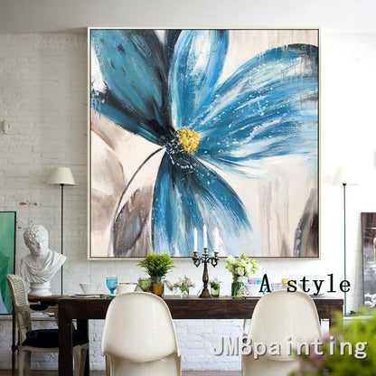 Abstract bloemenschilderij blauwe bloem acrylschilderijen op canvas origineel ex #1