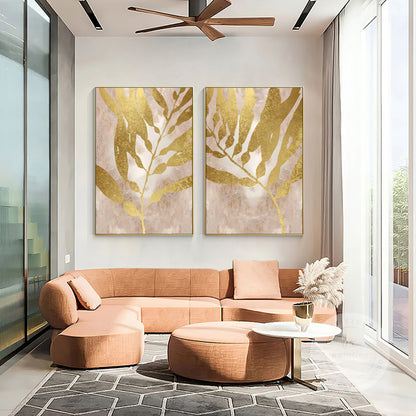 Abstract canvas schilderij bladgoud: set van 2 Wabi Sabi-muurkunst #15