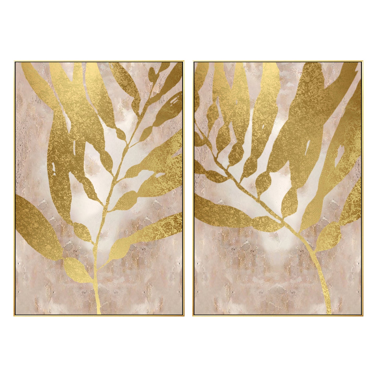 Abstract canvas schilderij bladgoud: set van 2 Wabi Sabi-muurkunst #18