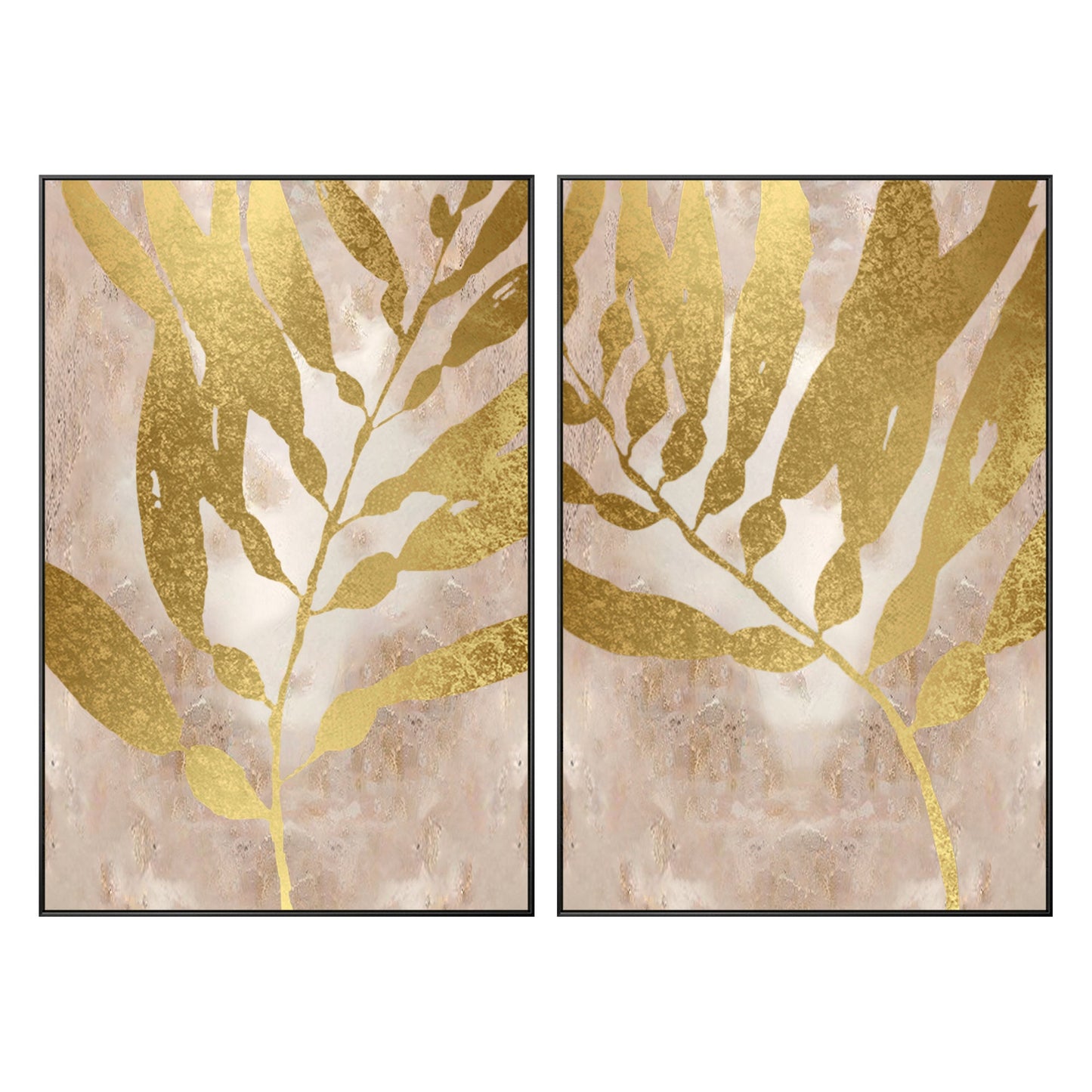 Abstract canvas schilderij bladgoud: set van 2 Wabi Sabi-muurkunst #20