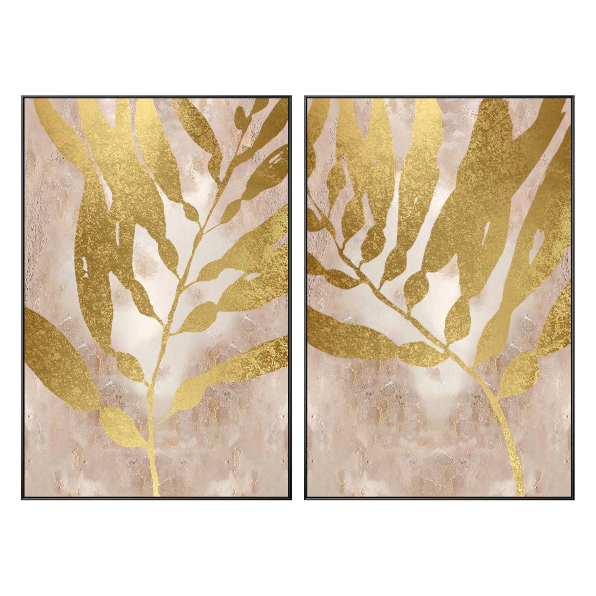 Abstract canvas schilderij bladgoud: set van 2 Wabi Sabi-muurkunst #10
