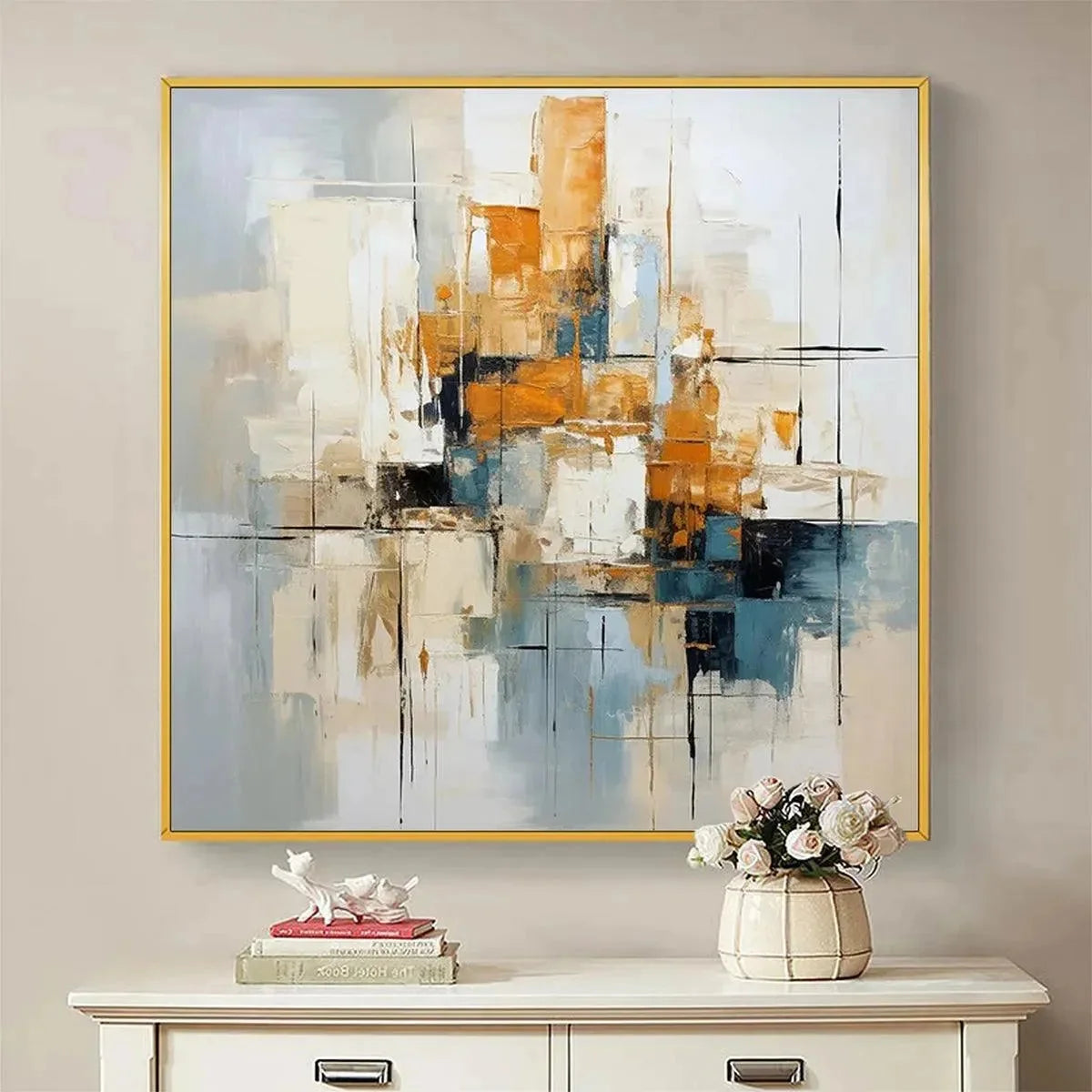 ABSTRACT CITYSCAPE: Textured Geometric Abstract Painting | Abstract closeup, raised brushwork detail