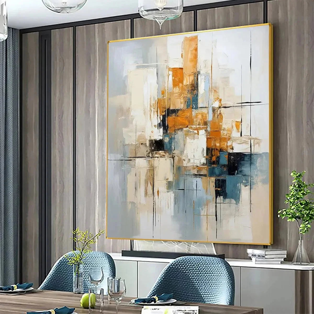 ABSTRACT CITYSCAPE: Textured Geometric Abstract Painting | rolled canvas, ready for custom framing