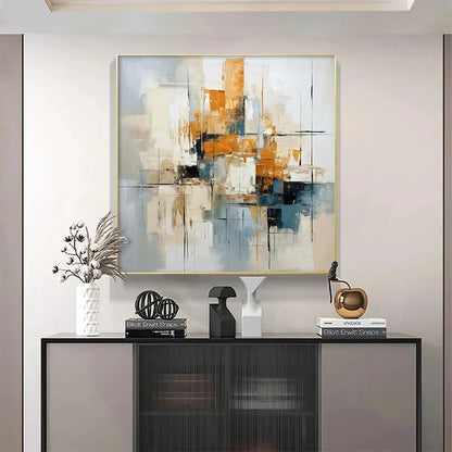 ABSTRACT CITYSCAPE: Textured Geometric Abstract Painting | Abstract mood, soft natural light studio shot
