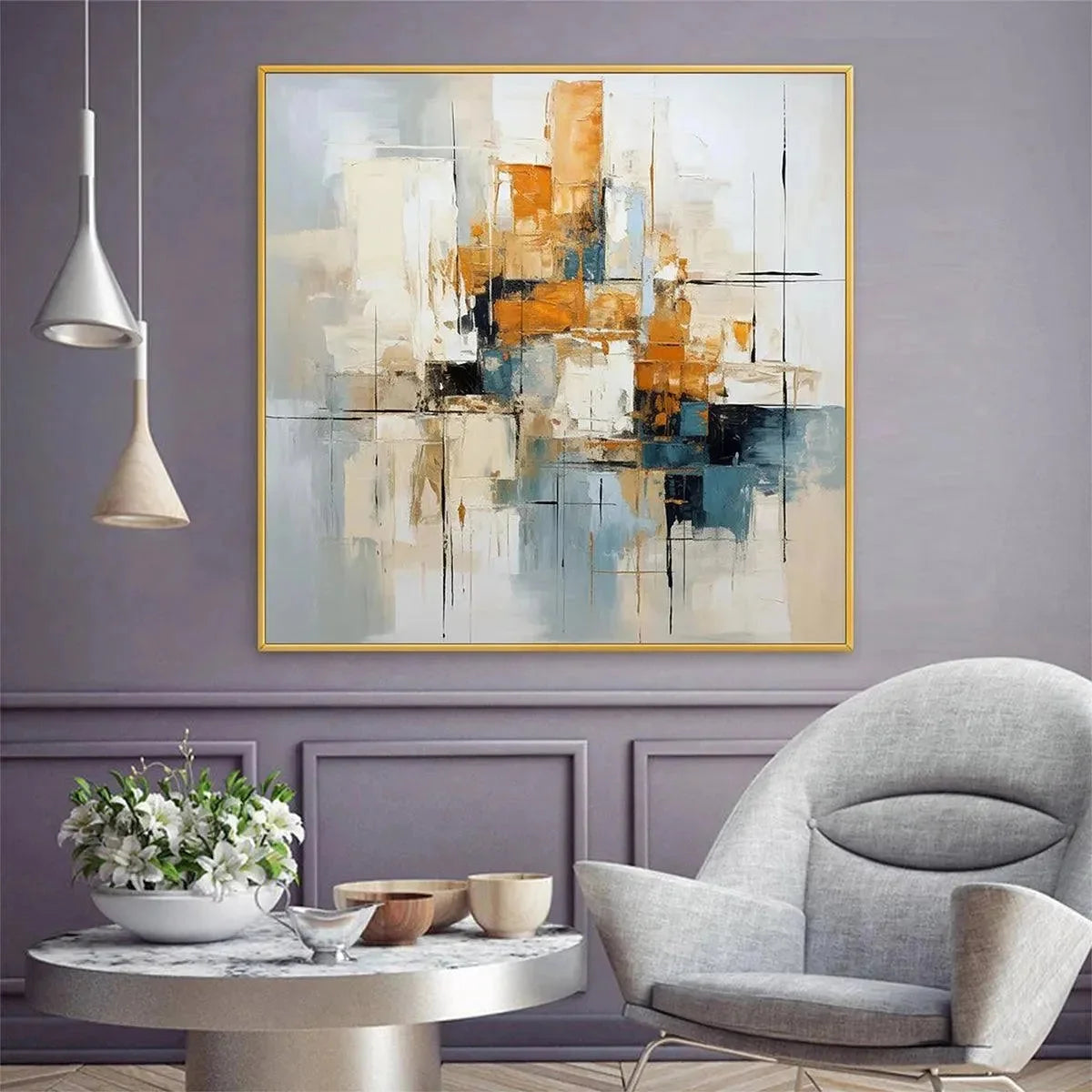 ABSTRACT CITYSCAPE: Textured Geometric Abstract Painting | multi-color palette, original oil on stretched canvas art