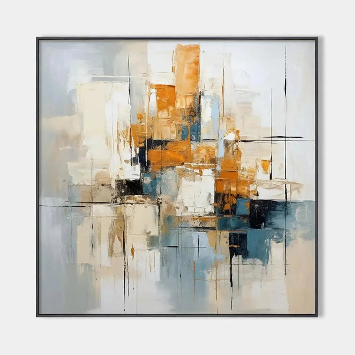 ABSTRACT CITYSCAPE: Textured Geometric Abstract Painting | hanging in living room, Abstract wall art