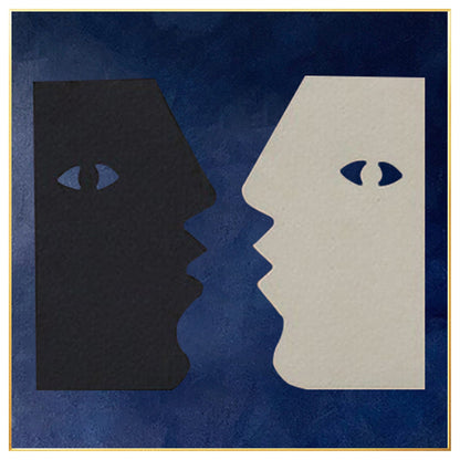 Abstract Couple Kiss Painting: Navy Blue Minimalist Wall Art #7