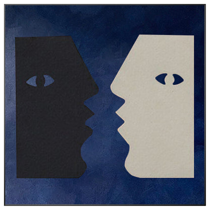 Abstract Couple Kiss Painting: Navy Blue Minimalist Wall Art #9
