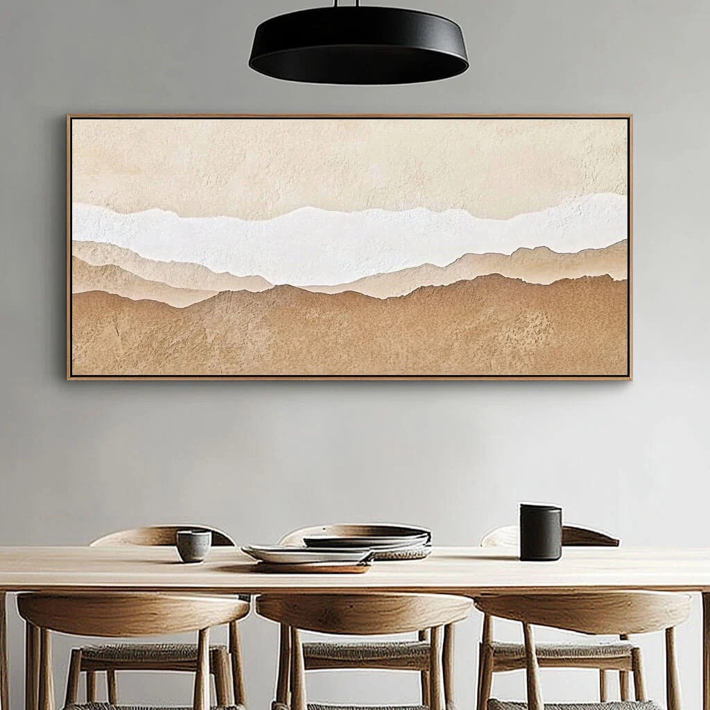 Abstract Desert Landscape Textured Sand Dunes Painting styled in a refined neutral room setting to show wall scale, calm proportion, and interior decor mood.