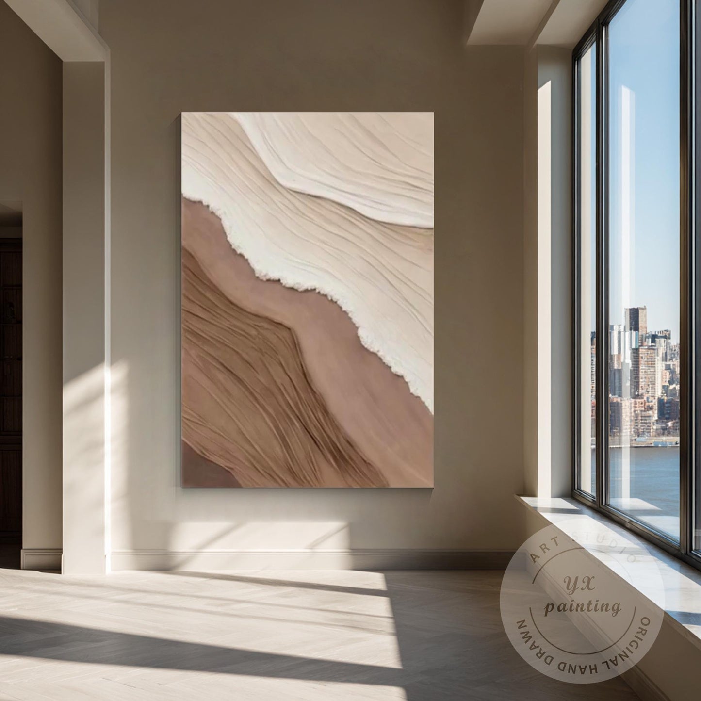 Abstract Earth Tone Wall Art - Beige, White, and Brown Textured Painting - Moder #2