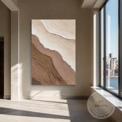 Abstract Earth Tone Wall Art - Beige, White, and Brown Textured Painting - Moder #2