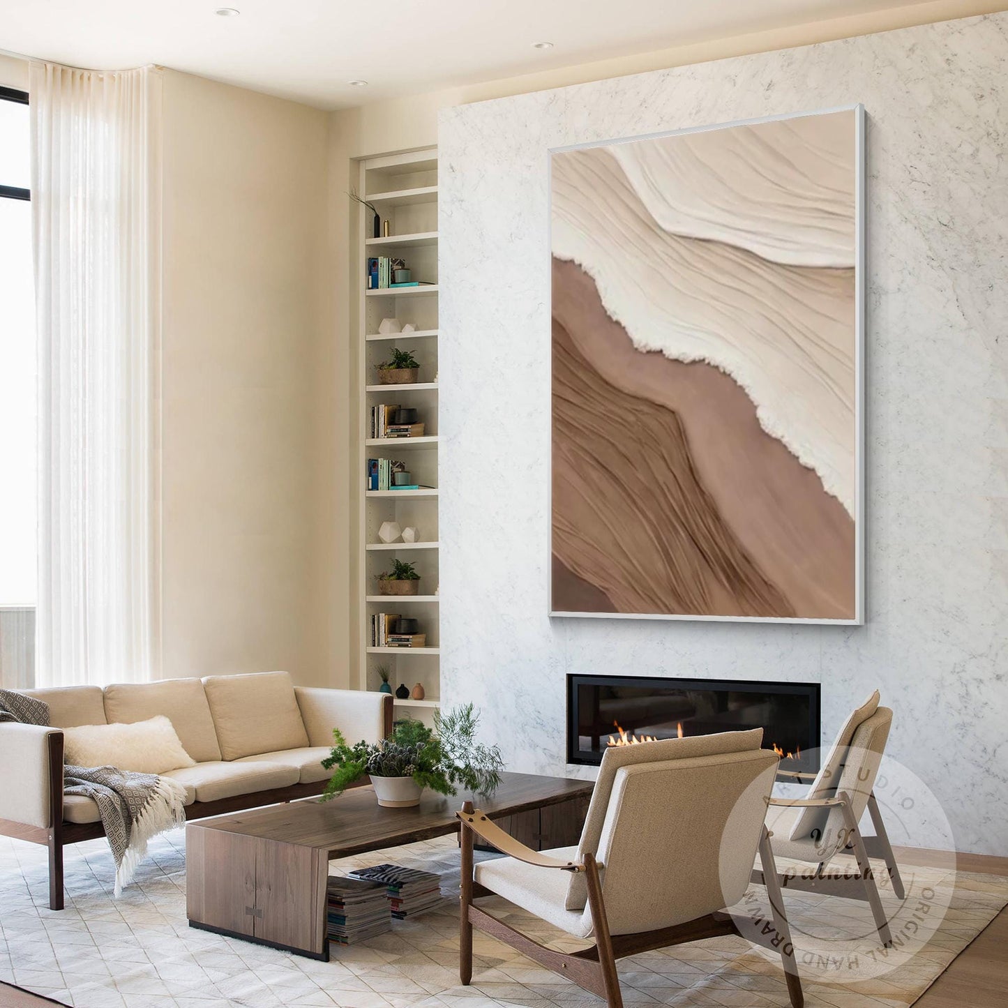 Abstract Earth Tone Wall Art - Beige, White, and Brown Textured Painting - Moder #3
