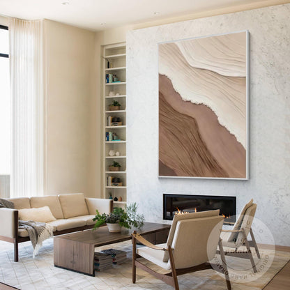 Abstract Earth Tone Wall Art - Beige, White, and Brown Textured Painting - Moder #3