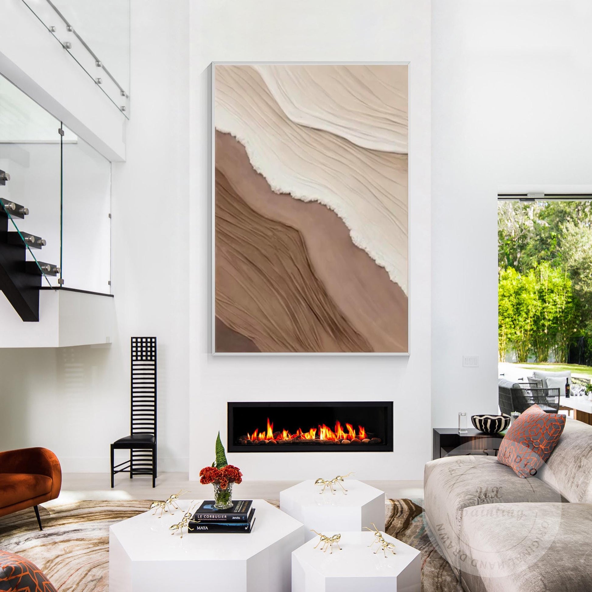 Abstract Earth Tone Wall Art - Beige, White, and Brown Textured Painting - Moder #4