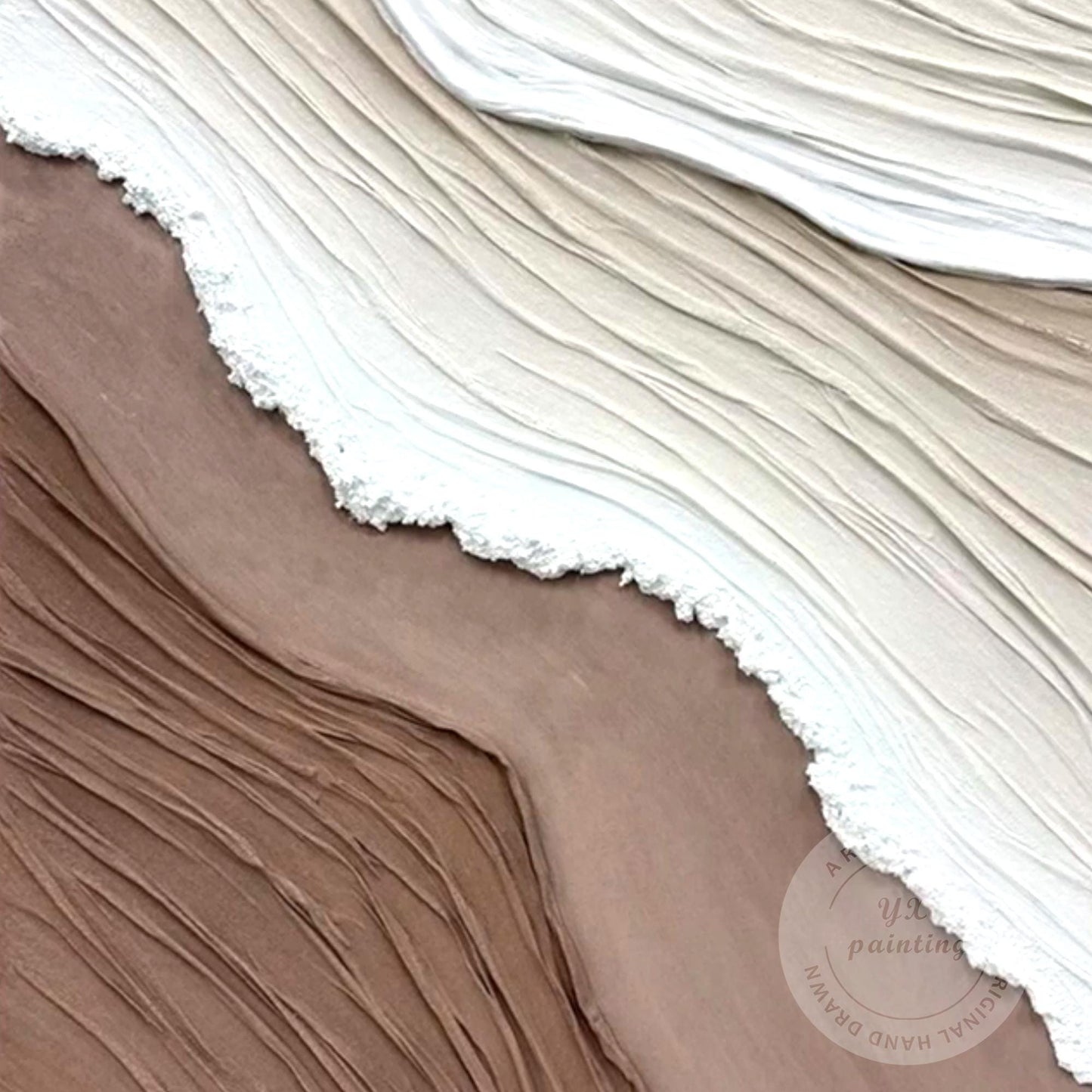 Abstract Earth Tone Wall Art - Beige, White, and Brown Textured Painting - Moder #7