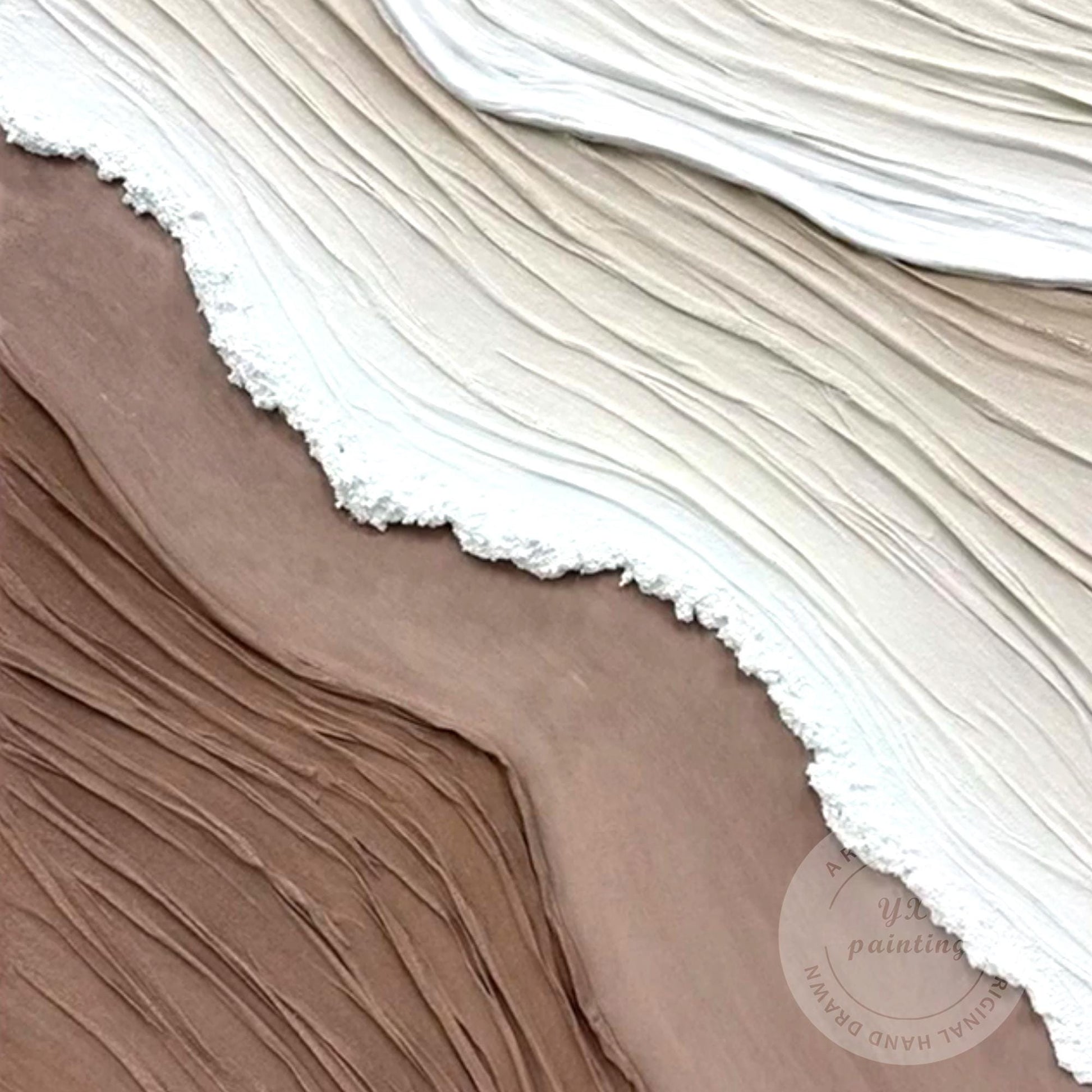 Abstract Earth Tone Wall Art - Beige, White, and Brown Textured Painting - Moder #7