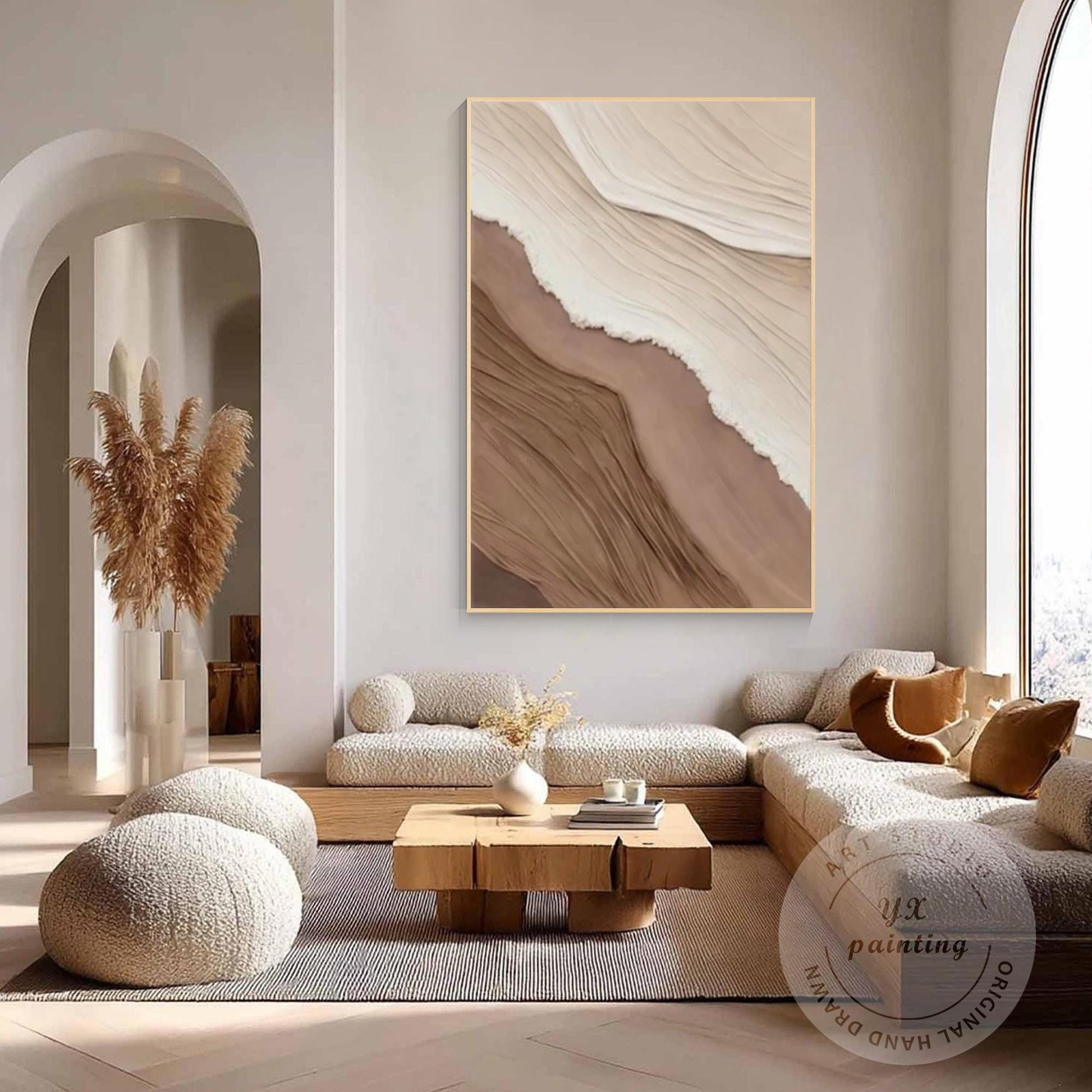 Abstract Earth Tone Wall Art - Beige, White, and Brown Textured Painting - Moder #1