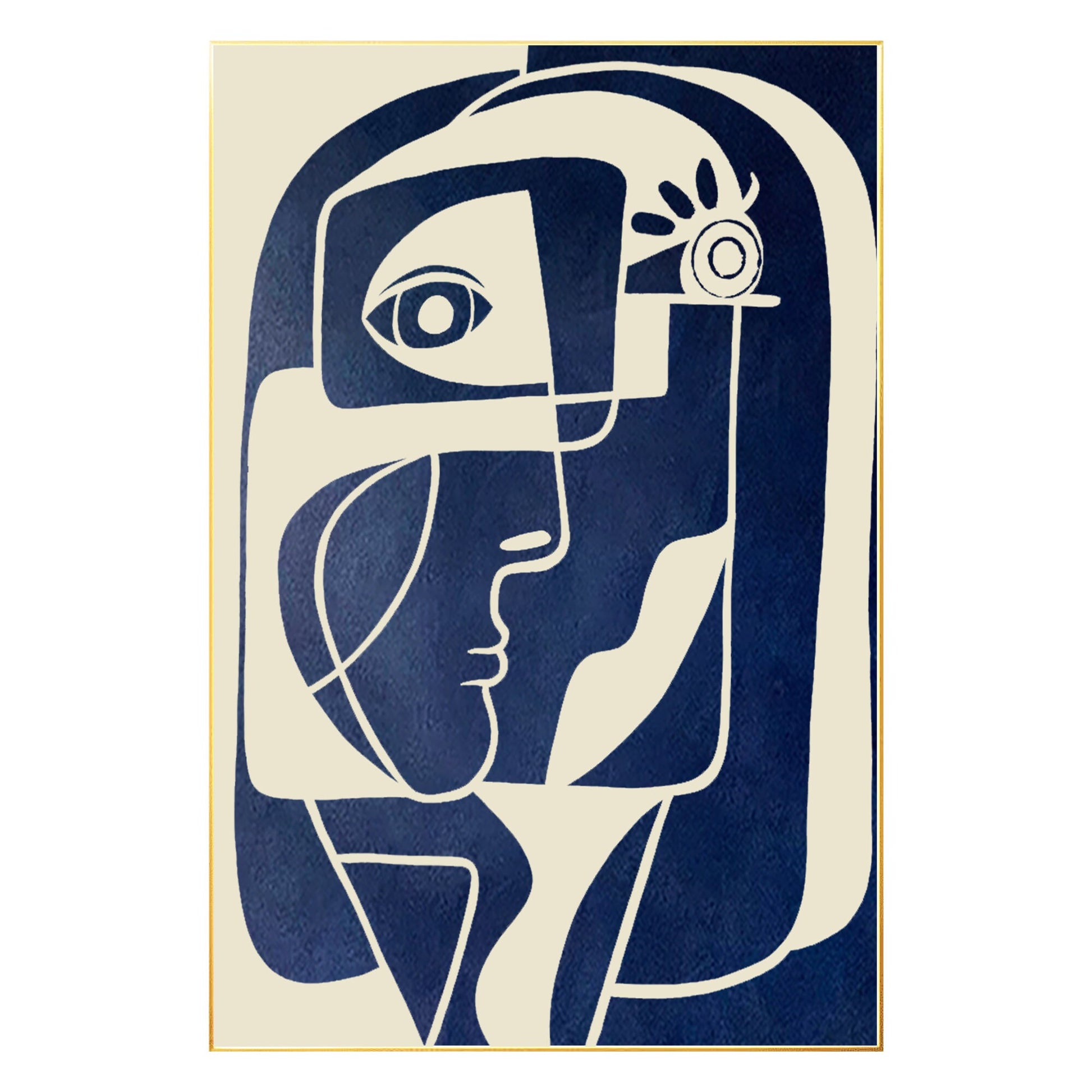 Abstract Face Painting: Navy Blue Beige Minimalist Wall Art #8