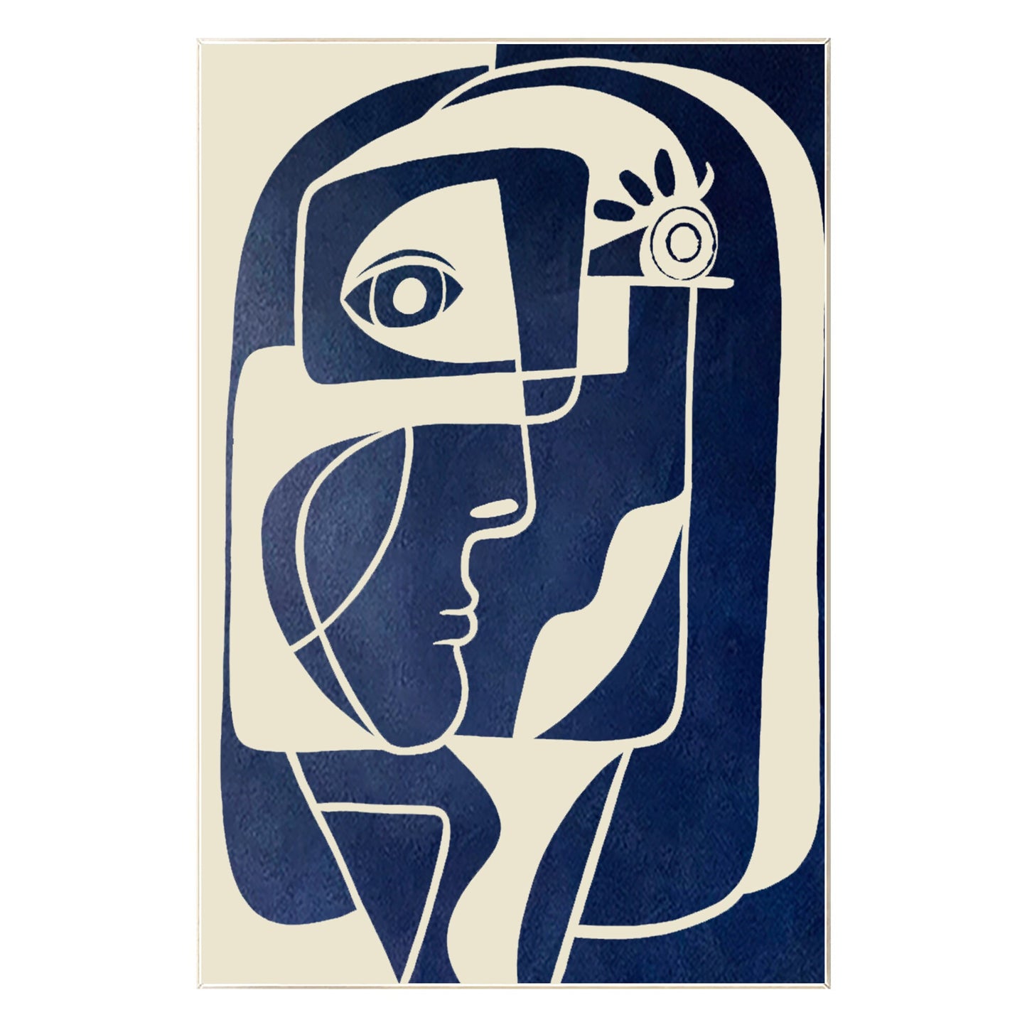 Abstract Face Painting: Navy Blue Beige Minimalist Wall Art #9