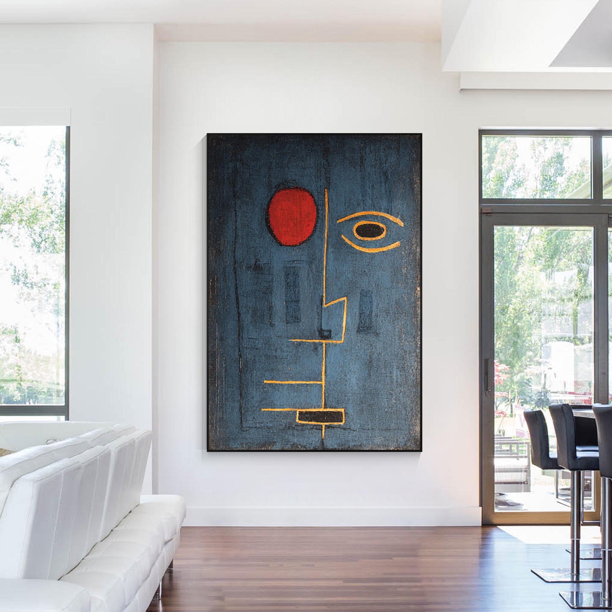 Abstract Face Wall Art Blue Canvas Painting Minimalist Portrait Modern Textured  #2