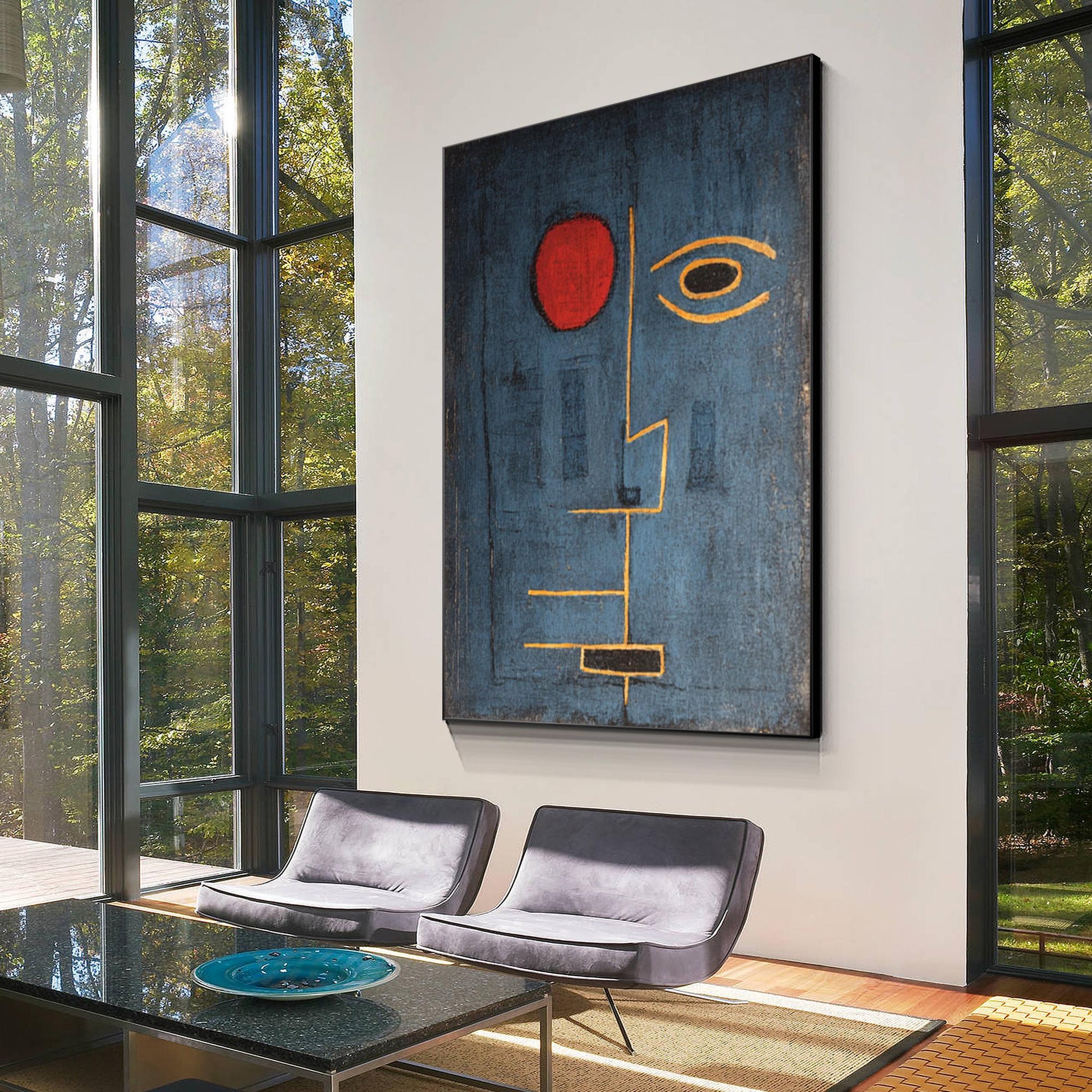 Abstract Face Wall Art Blue Canvas Painting Minimalist Portrait Modern Textured  #5