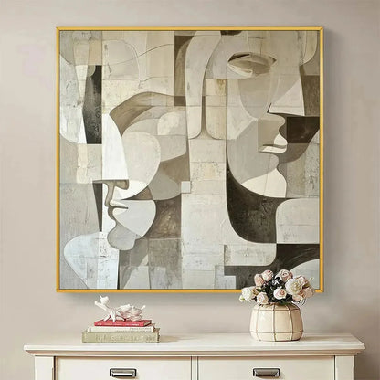 ABSTRACT FACES: Cubist Painting in Neutral Tones | Figurative closeup, raised brushwork detail