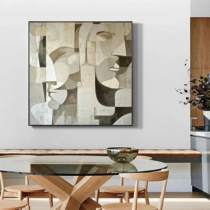 ABSTRACT FACES: Cubist Painting in Neutral Tones | rolled canvas, ready for custom framing