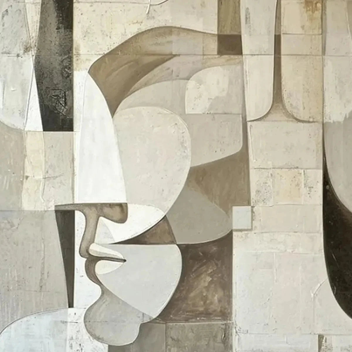 ABSTRACT FACES: Cubist Painting in Neutral Tones | Figurative mood, soft natural light studio shot