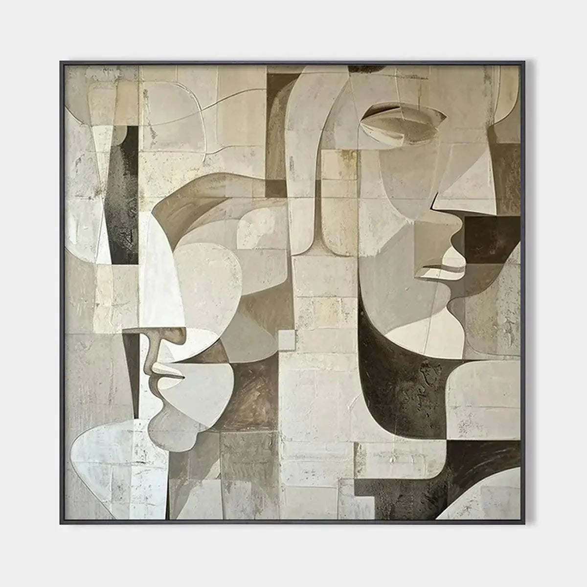 ABSTRACT FACES: Cubist Painting in Neutral Tones | hanging in living room, Figurative wall art