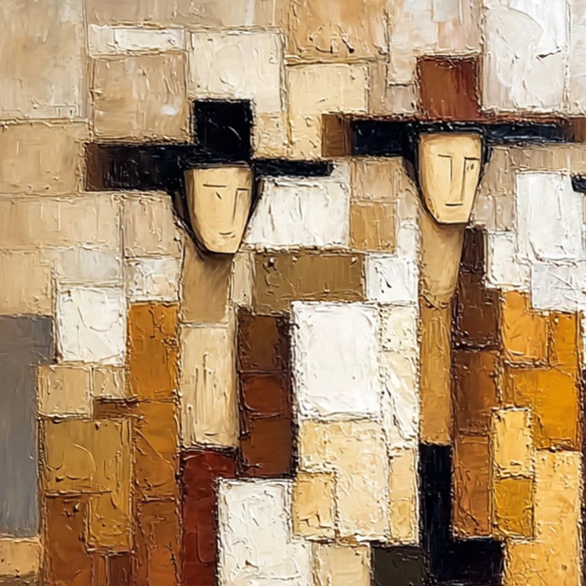 THE COMPADRES: Abstract Figurative Impasto Palette Knife | rolled canvas, ready for custom framing