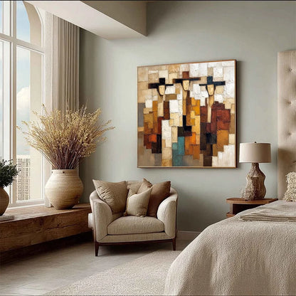 THE COMPADRES: Abstract Figurative Impasto Palette Knife | multi-color palette, original oil on stretched canvas art