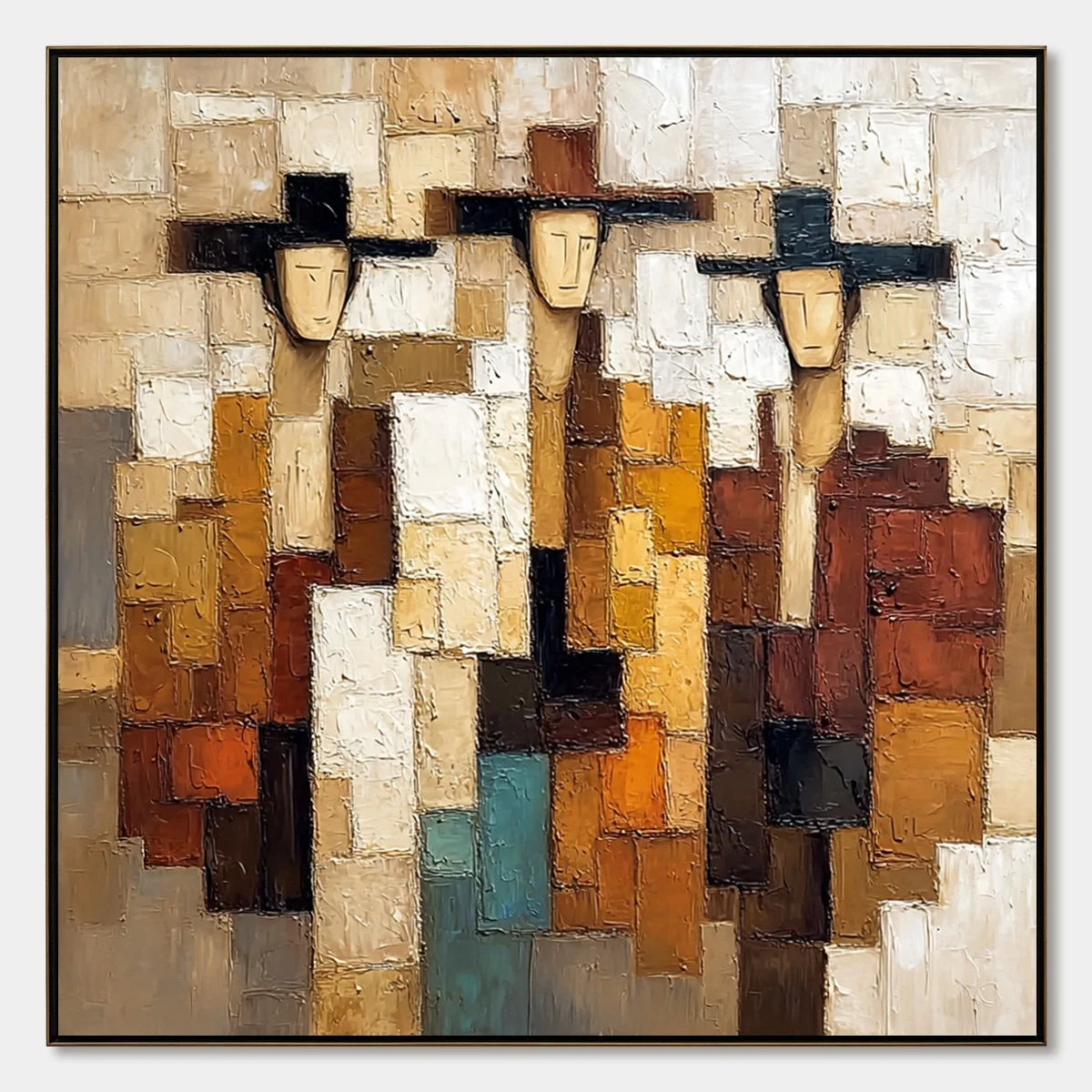 THE COMPADRES: Abstract Figurative Impasto Palette Knife | hanging in living room, Figurative wall art