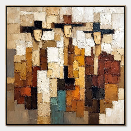 THE COMPADRES: Abstract Figurative Impasto Palette Knife | hanging in living room, Figurative wall art