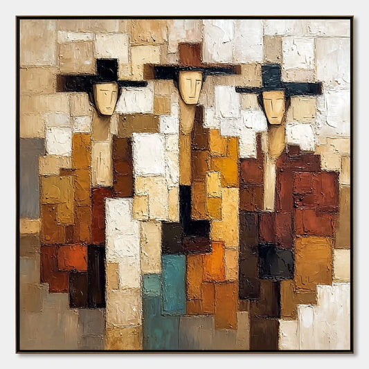 THE COMPADRES: Abstract Figurative Impasto Palette Knife | hanging in living room, Figurative wall art