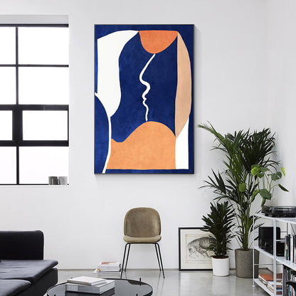 Abstract Figure Painting: Dark Blue, Sandy Brown, Minimalist Framed Canvas Art #2