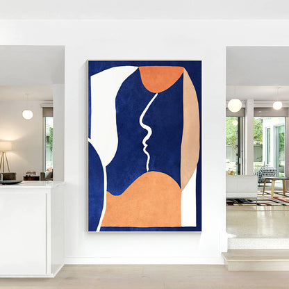 Abstract Figure Painting: Dark Blue, Sandy Brown, Minimalist Framed Canvas Art #3